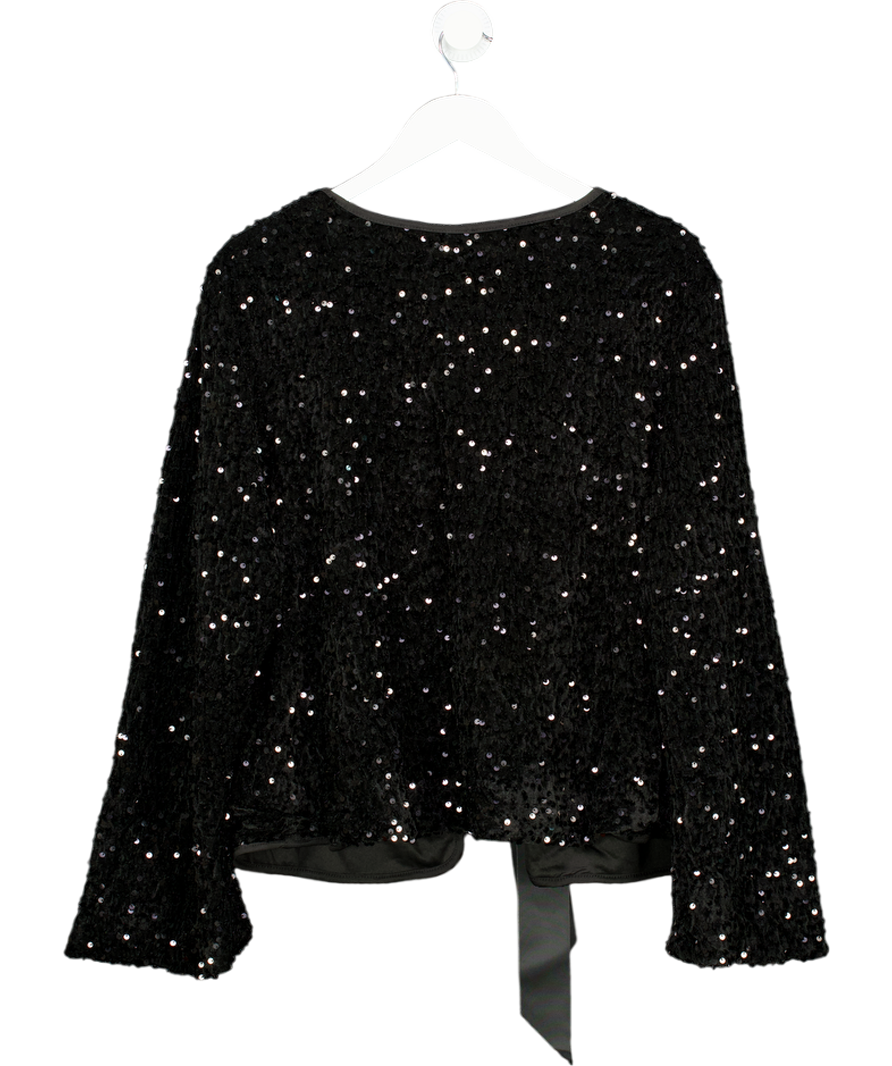 Only Black Sequin Velvet Tie Front Top UK 18