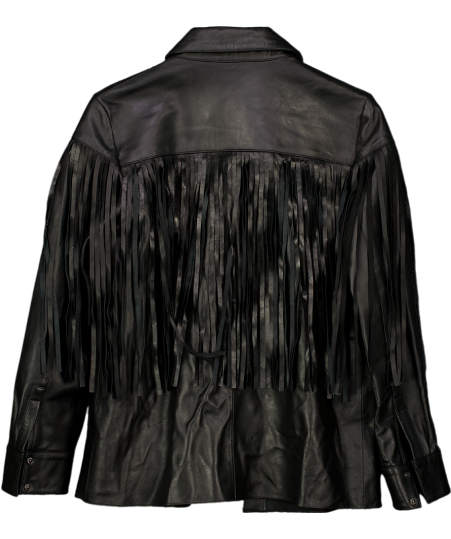 Karen Millen Black Leather Tassel Jacket UK 8