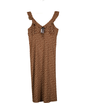 NEW LOOK Brown Ruffle Strap Polka Dot Midi Dress UK 18
