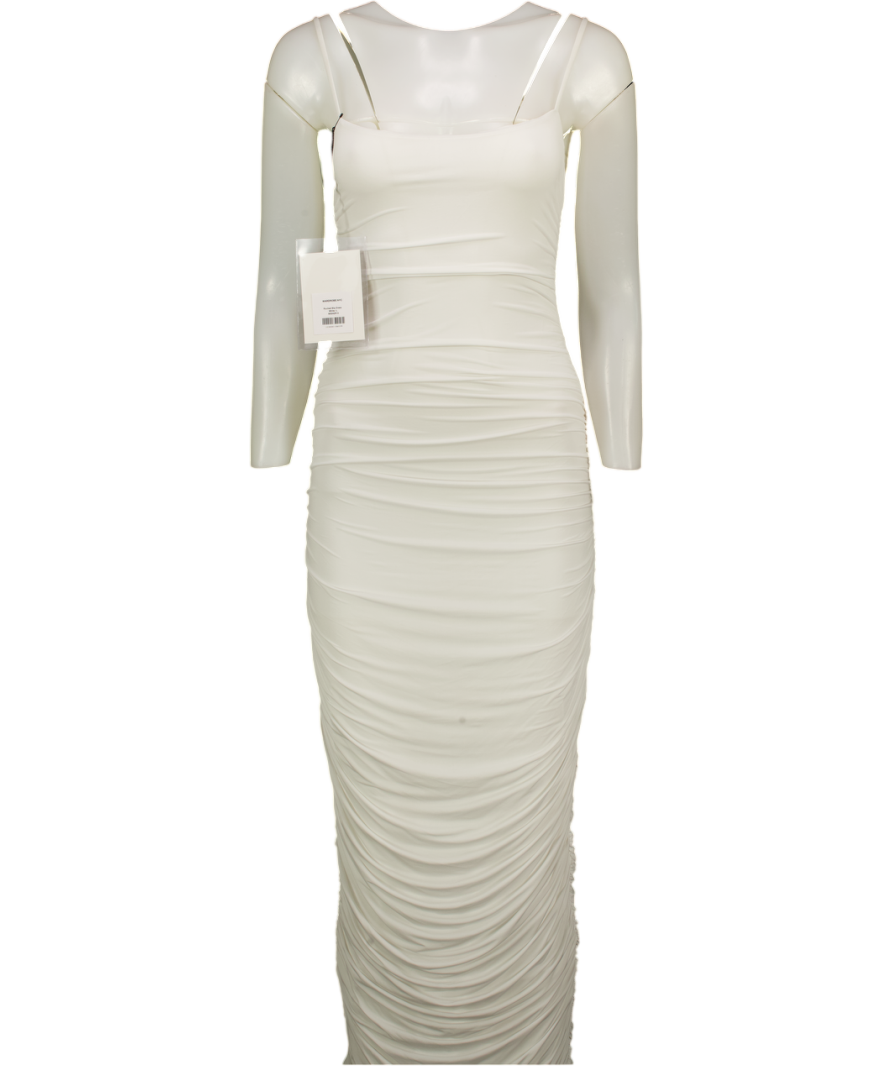 WARDROBE NYC White Ruched Slip Dress In Viscose Blend UK L