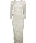 WARDROBE NYC White Ruched Slip Dress In Viscose Blend UK L