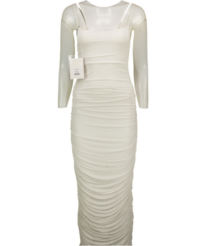 WARDROBE NYC White Ruched Slip Dress In Viscose Blend UK L