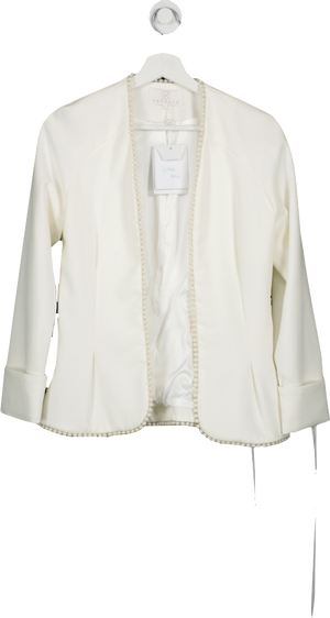 AAVELLE White Pearl Embellished Trim Jacket UK S