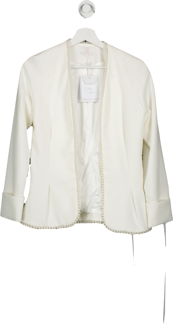 AAVELLE White Pearl Embellished Trim Jacket UK S