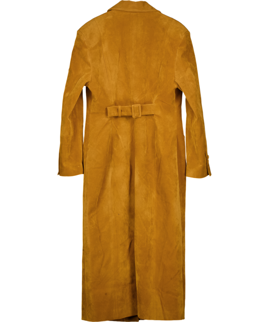 THE COUTURE CLUB Brown Peak-lapel Tailored Faux-suede Coat UK M