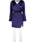 AMANDA UPRICHARD Blue 100% Silk Wrap Effect Long Sleeve Mini Dress UK XS