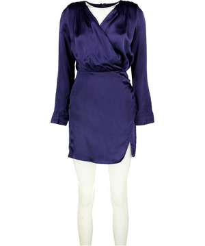 AMANDA UPRICHARD Blue 100% Silk Wrap Effect Long Sleeve Mini Dress UK XS