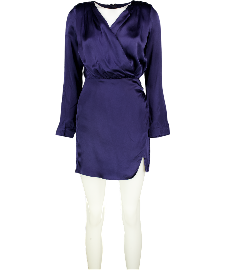 AMANDA UPRICHARD Blue 100% Silk Wrap Effect Long Sleeve Mini Dress UK XS