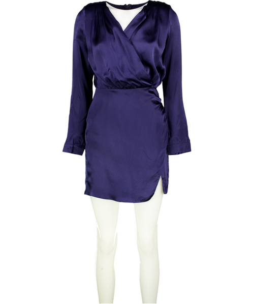 AMANDA UPRICHARD Blue 100% Silk Wrap Effect Long Sleeve Mini Dress UK XS