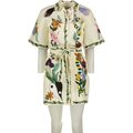 ALÉMAIS Cream Botanical Print Belted  100% Linen Mini Shirt Dress UK 6