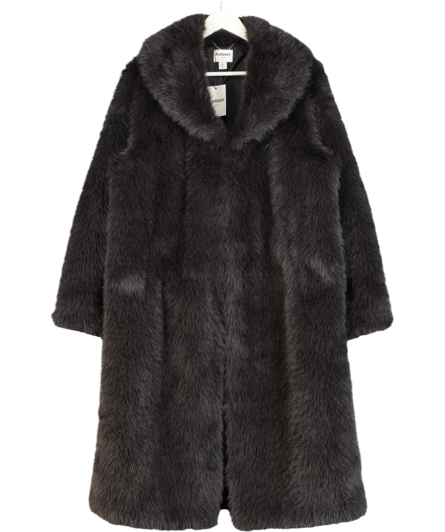 Runway Grey Faux Fur Maxi Coat UK 14