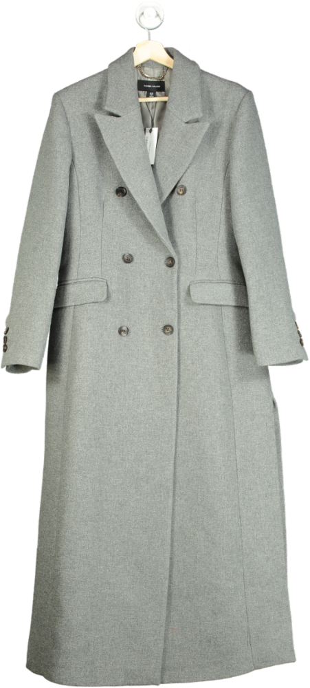 Karen Millen Grey Italian Wool Mix Maxi Double Breasted Tailored Coat UK 10