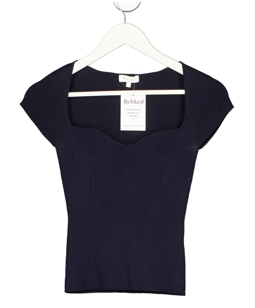 LilySilk Navy Knitted Top UK S