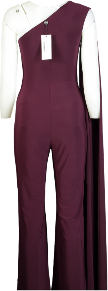 Club L Plum Julie Asymmetric Flared-Leg Jumpsuit with Cape Sleeve UK 10