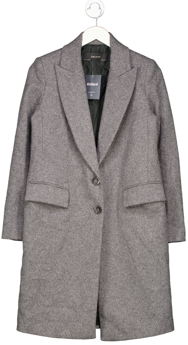 ZARA Grey Wool Look Single Breasted Coat UK XS