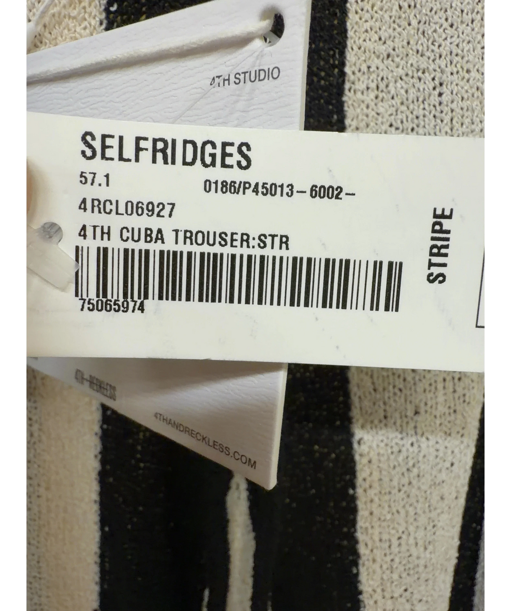 4th & Reckless Black Cuba Knitted Stripe Beach Trouse, size UK 8 — label