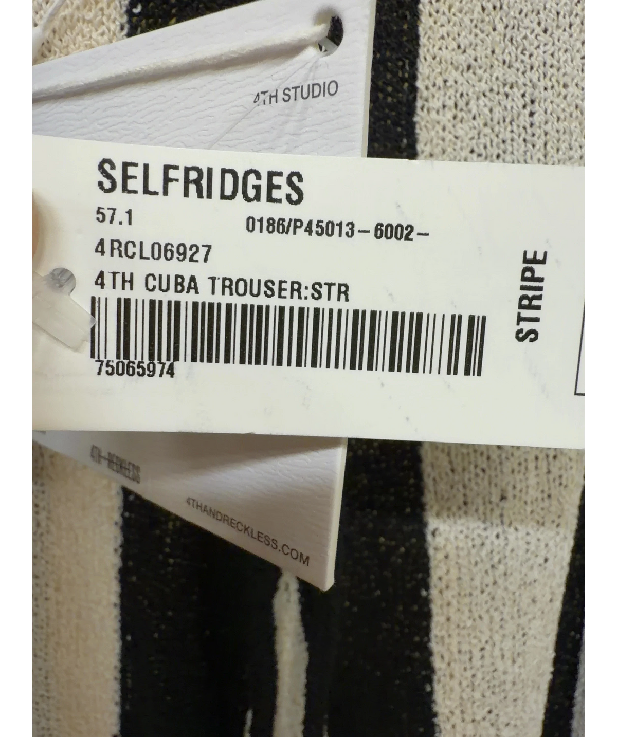 4th & Reckless Black Cuba Knitted Stripe Beach Trouse, size UK 8 — label