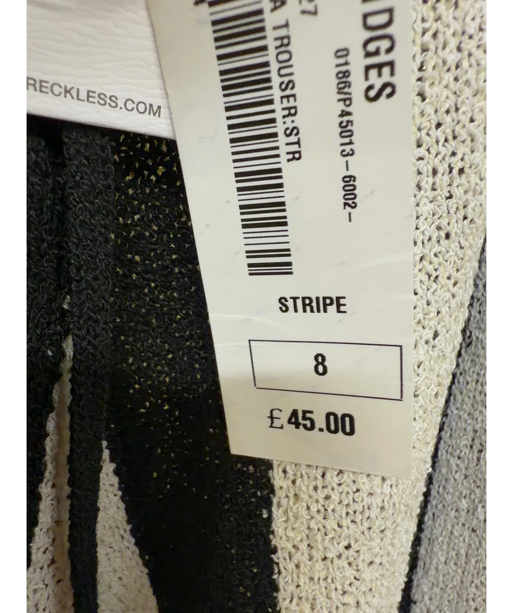 4th & Reckless Black Cuba Knitted Stripe Beach Trouse, size UK 8 — care label