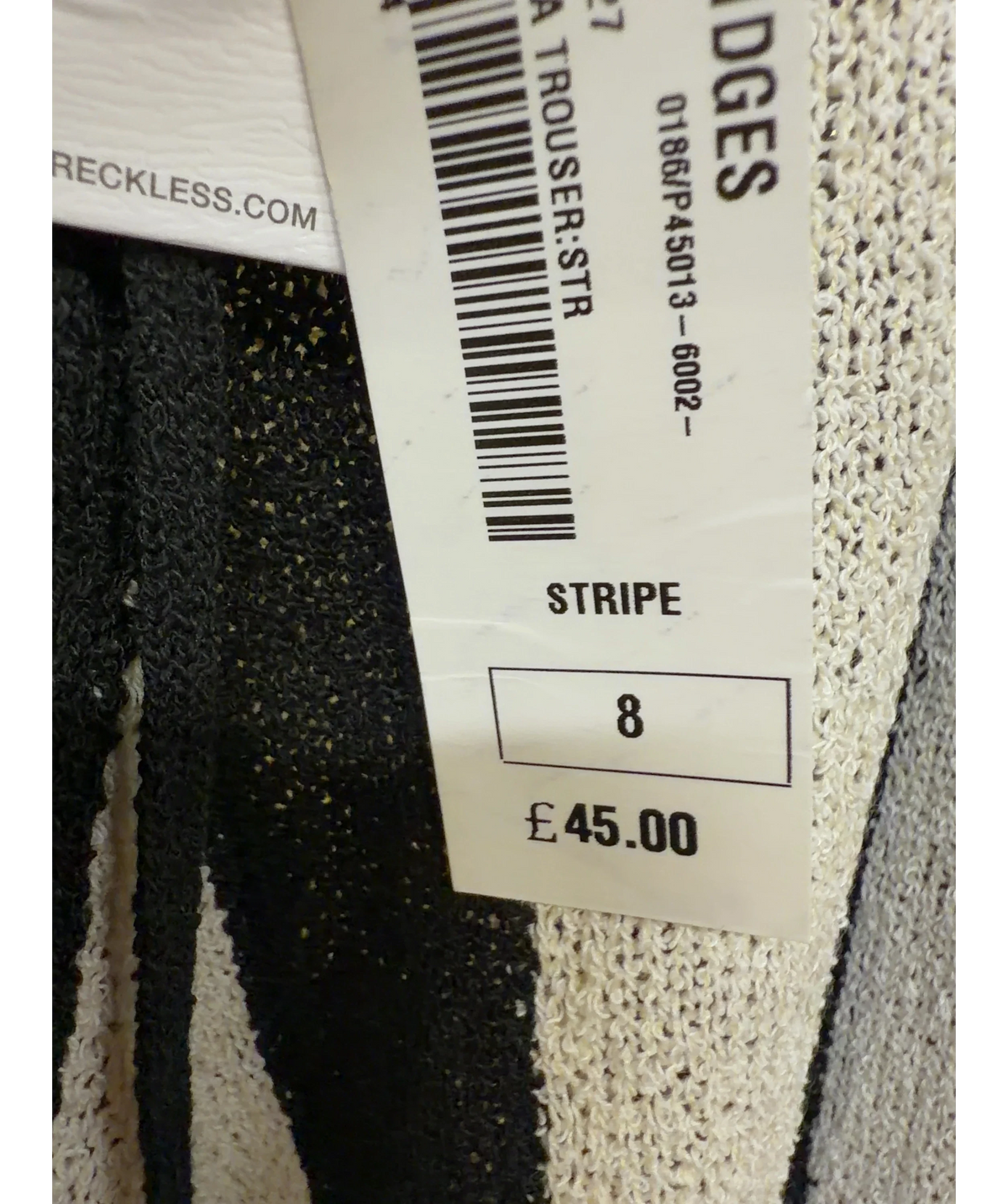 4th & Reckless Black Cuba Knitted Stripe Beach Trouse, size UK 8 — care label