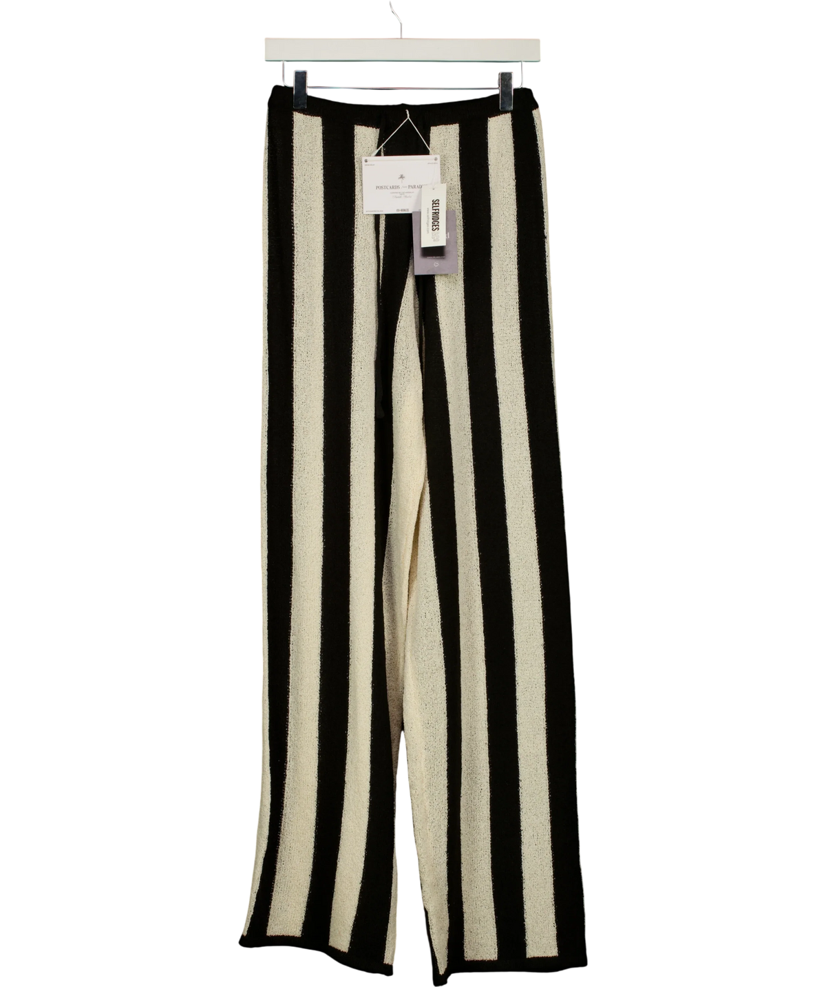 4th & Reckless Black Cuba Knitted Stripe Beach Trouse, size UK 8 — front