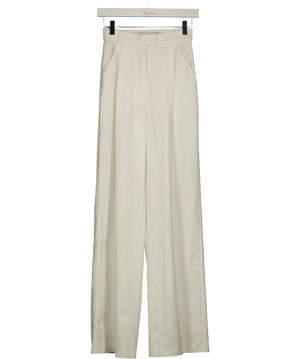 Lé Charmie White Pleated Wide Leg Trousers UK XXS