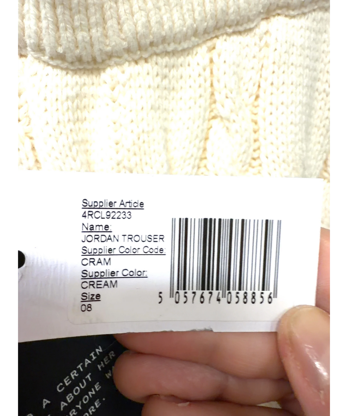 4th & Reckless Cream JORDAN TROUSER, size UK 8 — care label