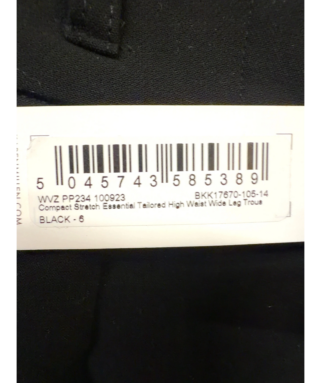 KAREN MILLEN Black Compact Stretch Essential Tailored High Waist Wide Leg Trousers, size UK 6 — care label
