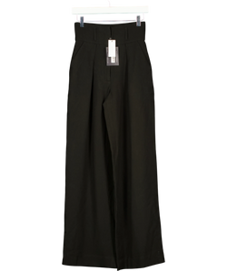 KAREN MILLEN Black Compact Stretch Essential Tailored High Waist Wide Leg Trousers, size UK 6 — front