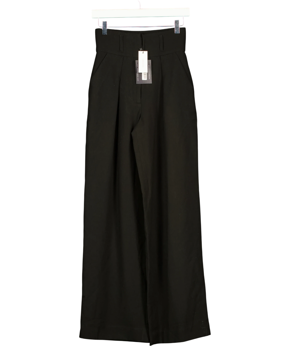 KAREN MILLEN Black Compact Stretch Essential Tailored High Waist Wide Leg Trousers, size UK 6 — front