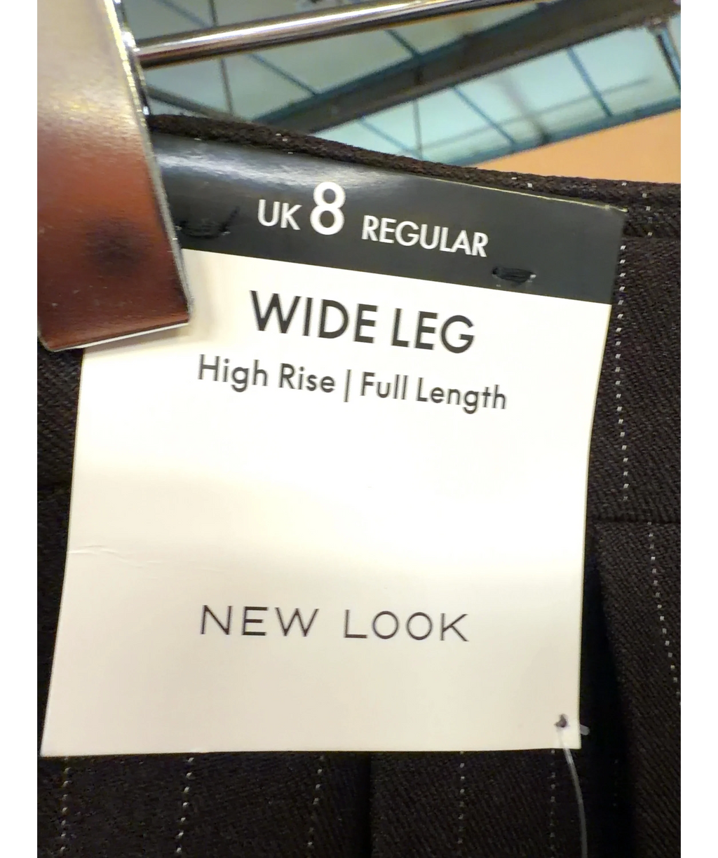 New Look Brown pinstripe tailored wide-leg trousers, size UK 8 — label
