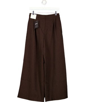 New Look Pinstripe Tailored Wide-Leg Trousers Brown White UK 8