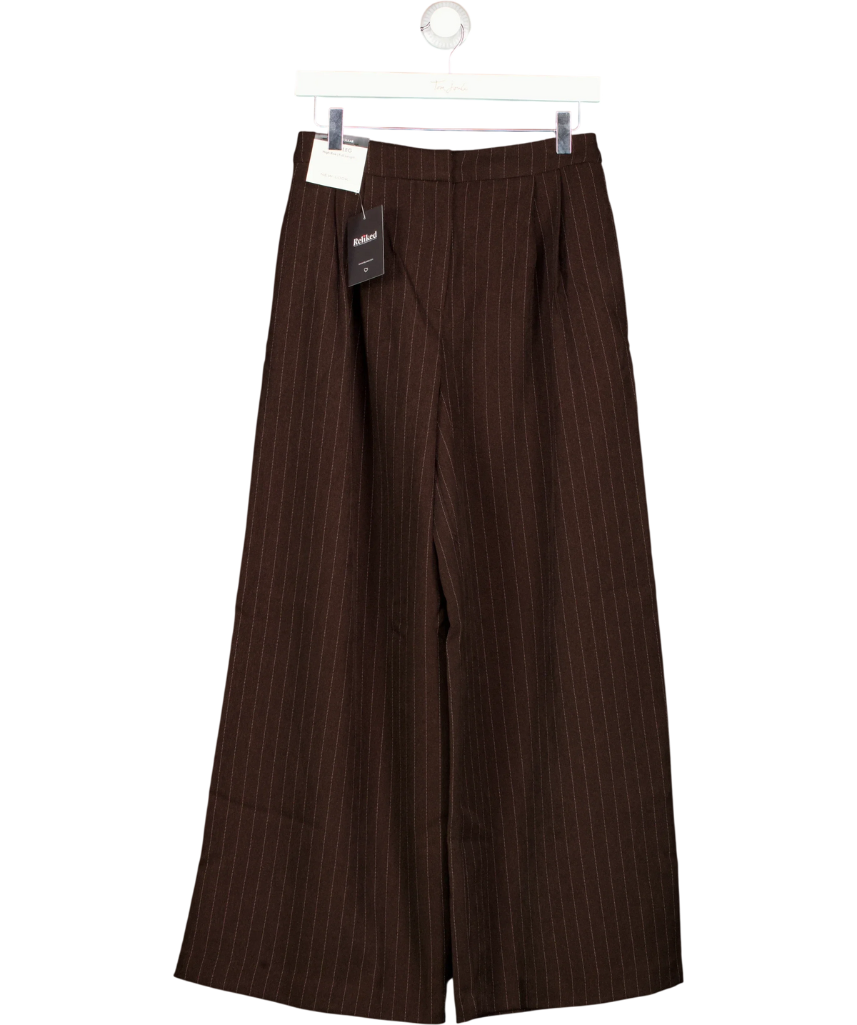 New Look Brown pinstripe tailored wide-leg trousers, size UK 8 — front