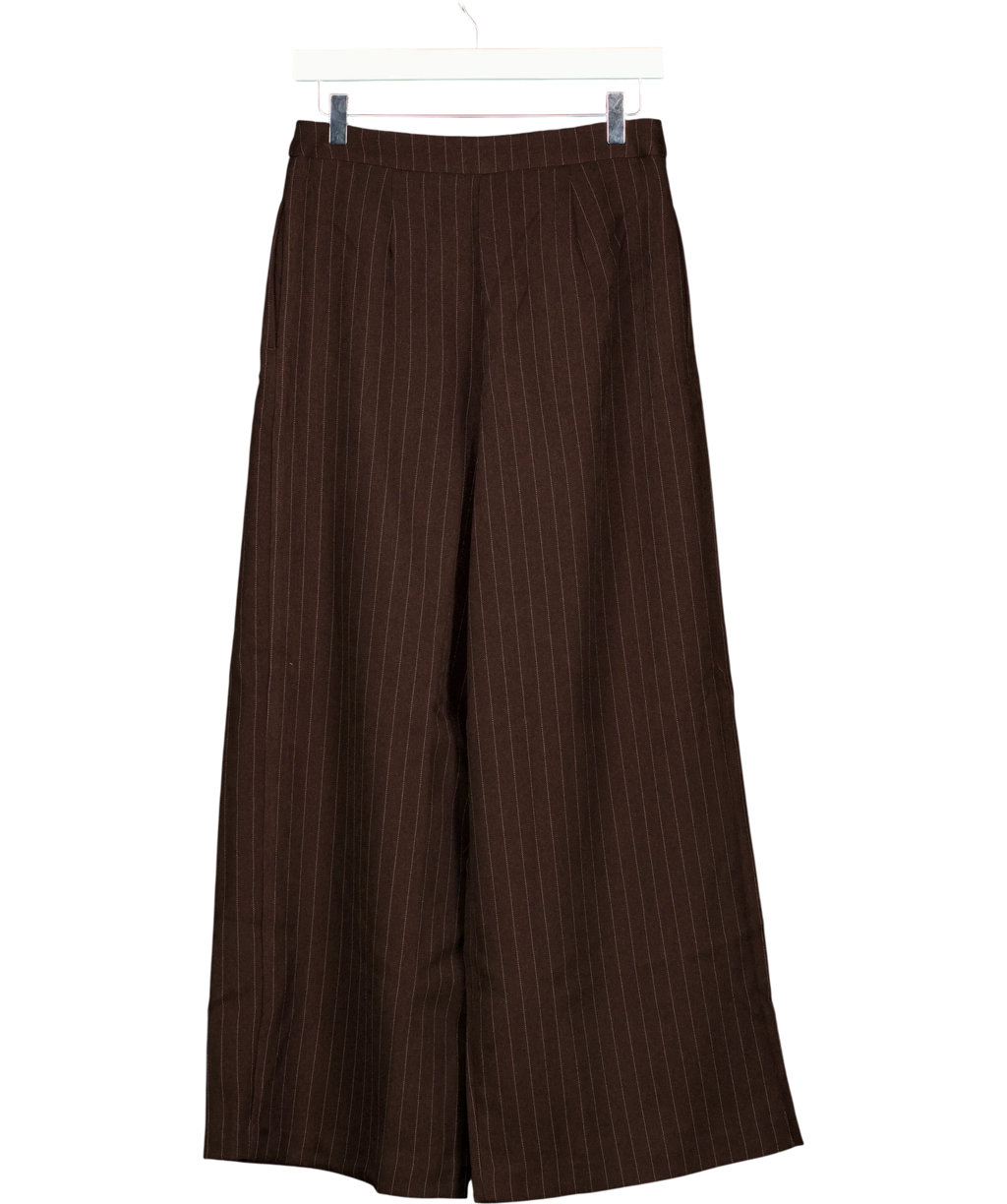 New Look Brown pinstripe tailored wide-leg trousers, size UK 8 — back