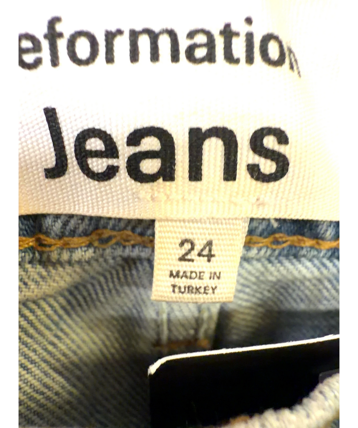 Reformation Blue Wilder High Rise Wide Leg Cropped Jeans, size W24 — care label