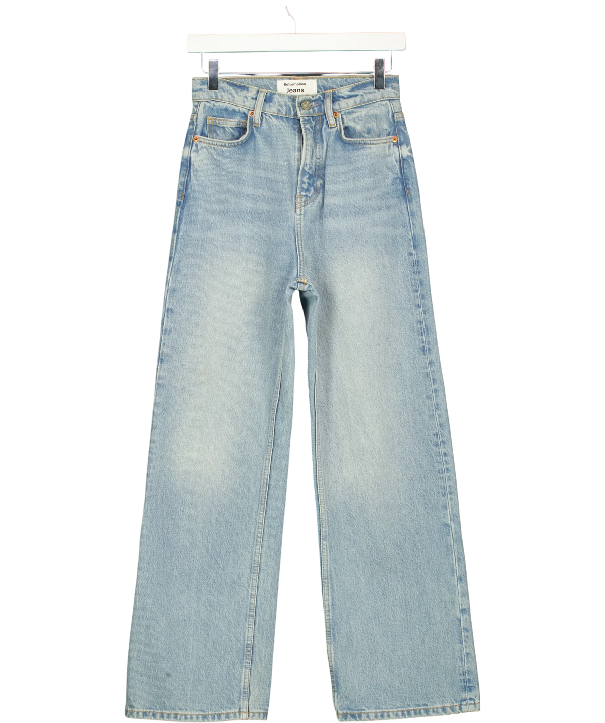 Reformation Blue Wilder High Rise Wide Leg Cropped Jeans, size W24 — front