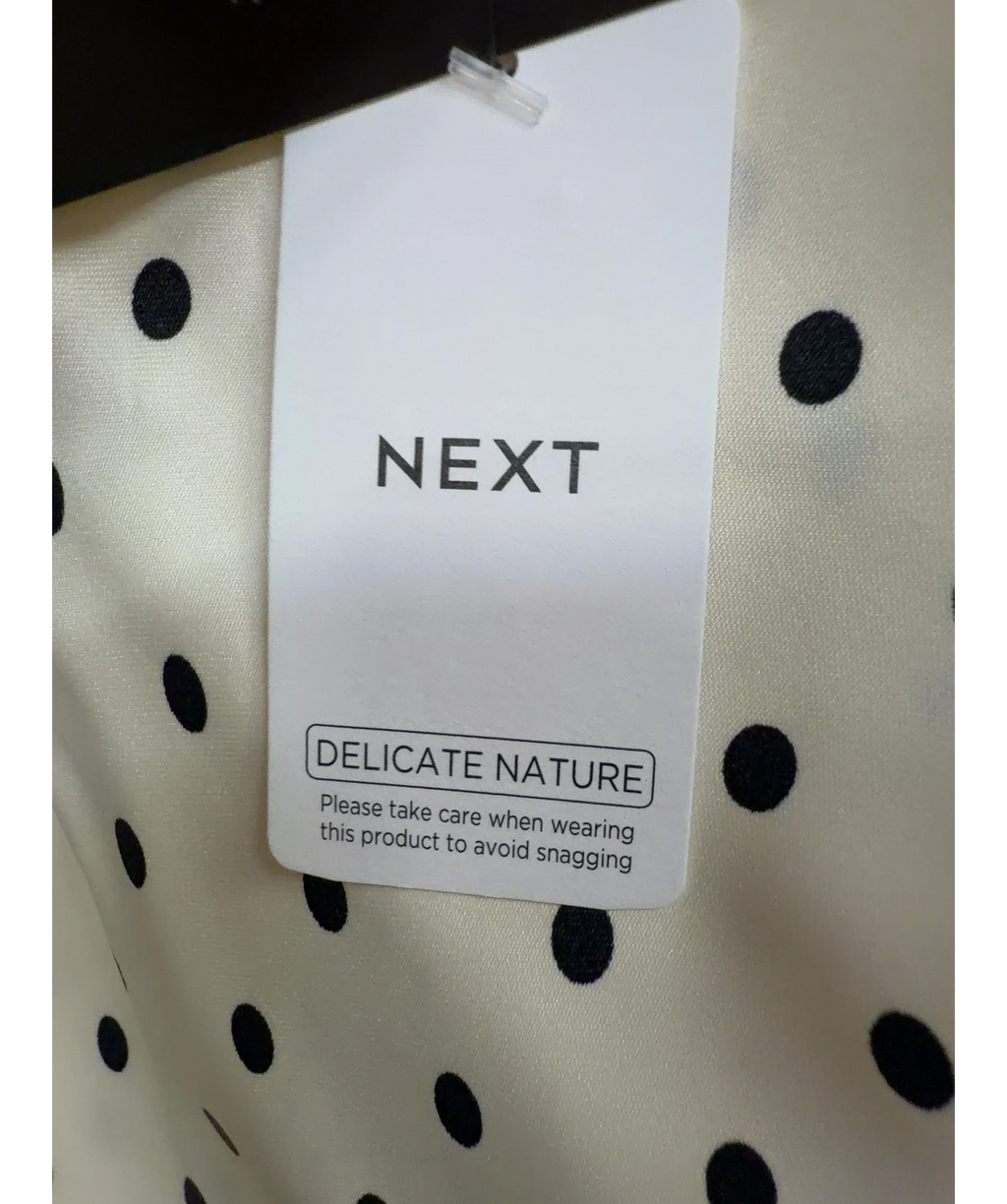 Next Cream Cream/Black Polka Dot Satin Maxi Skirt With Lace, size UK 8 — detail