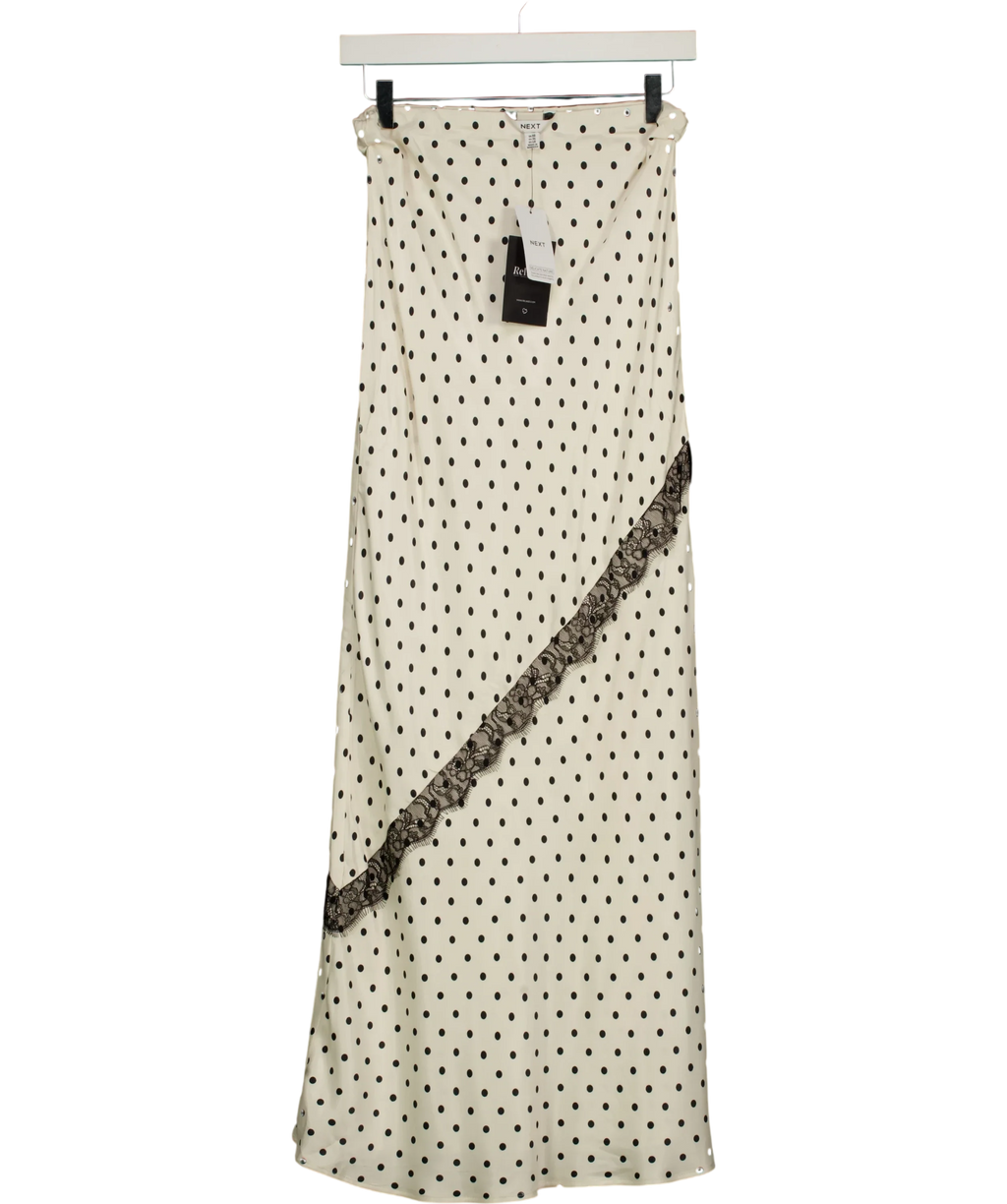 Next Cream Cream/Black Polka Dot Satin Maxi Skirt With Lace, size UK 8 — front