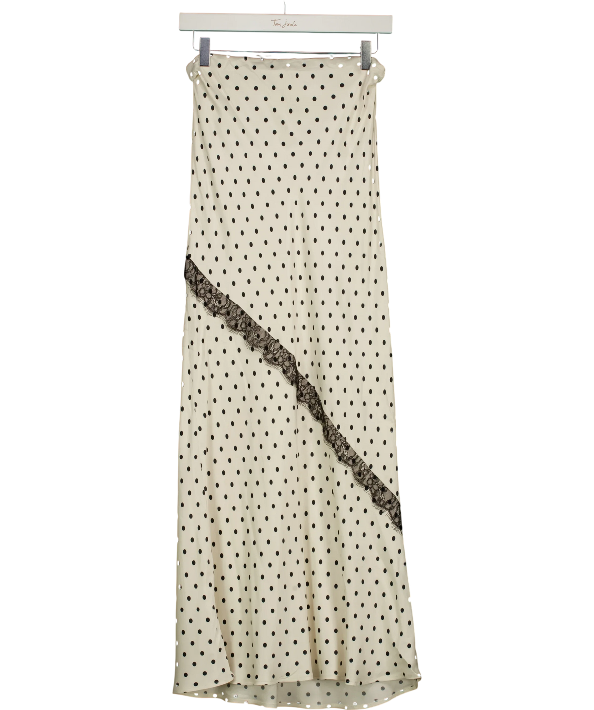Next Cream Cream/Black Polka Dot Satin Maxi Skirt With Lace, size UK 8 — back