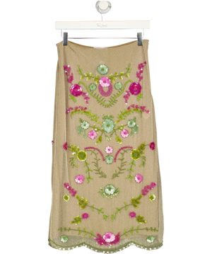 Zara Beige Floral Mesh Midi Skirt Uk S