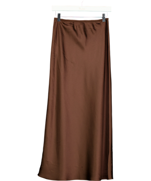MNG Brown Satin Maxi Slip Skirt UK S