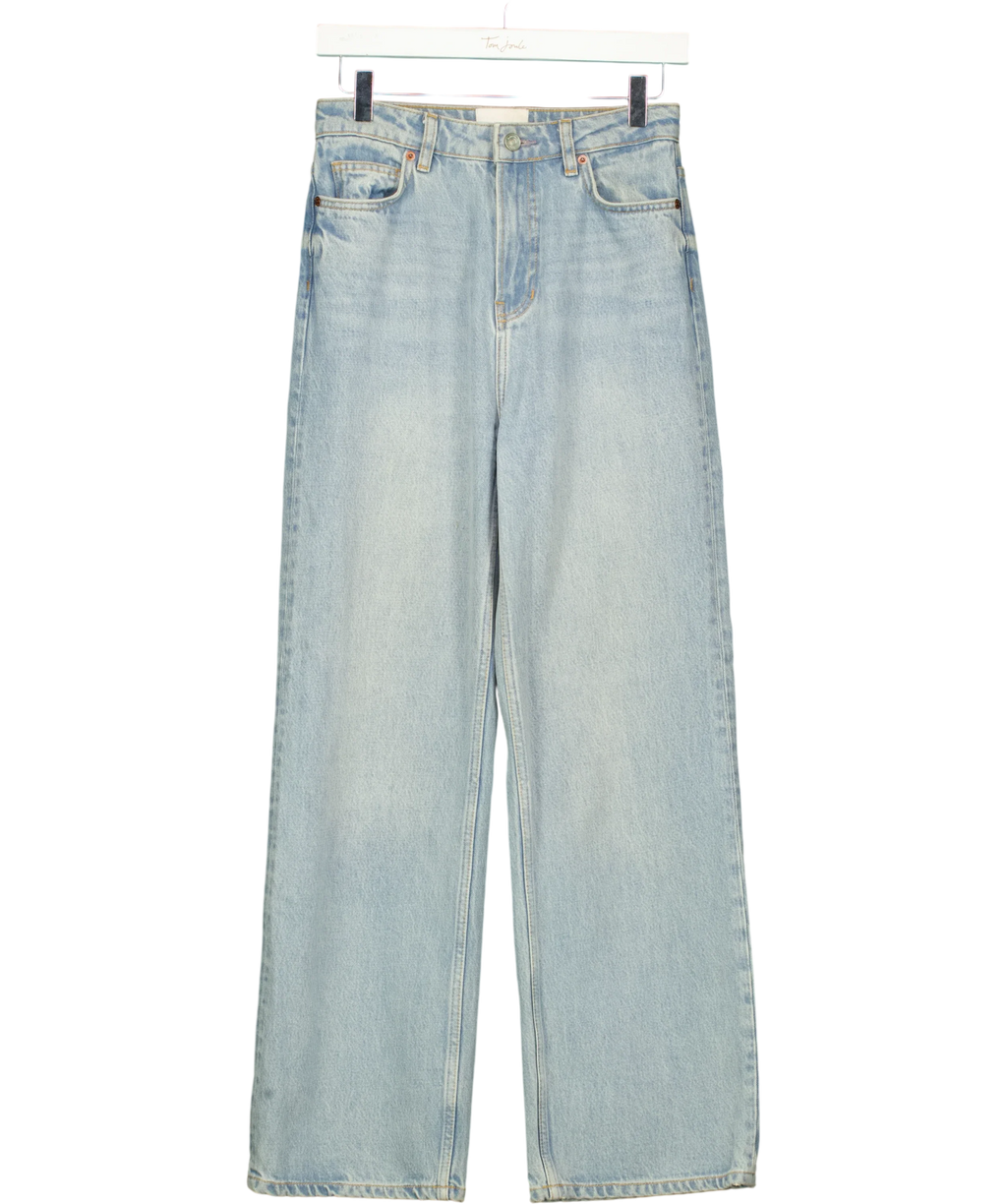 Reformation Blue Wilder High Rise Wide Leg Cropped Jeans, size W25 — front