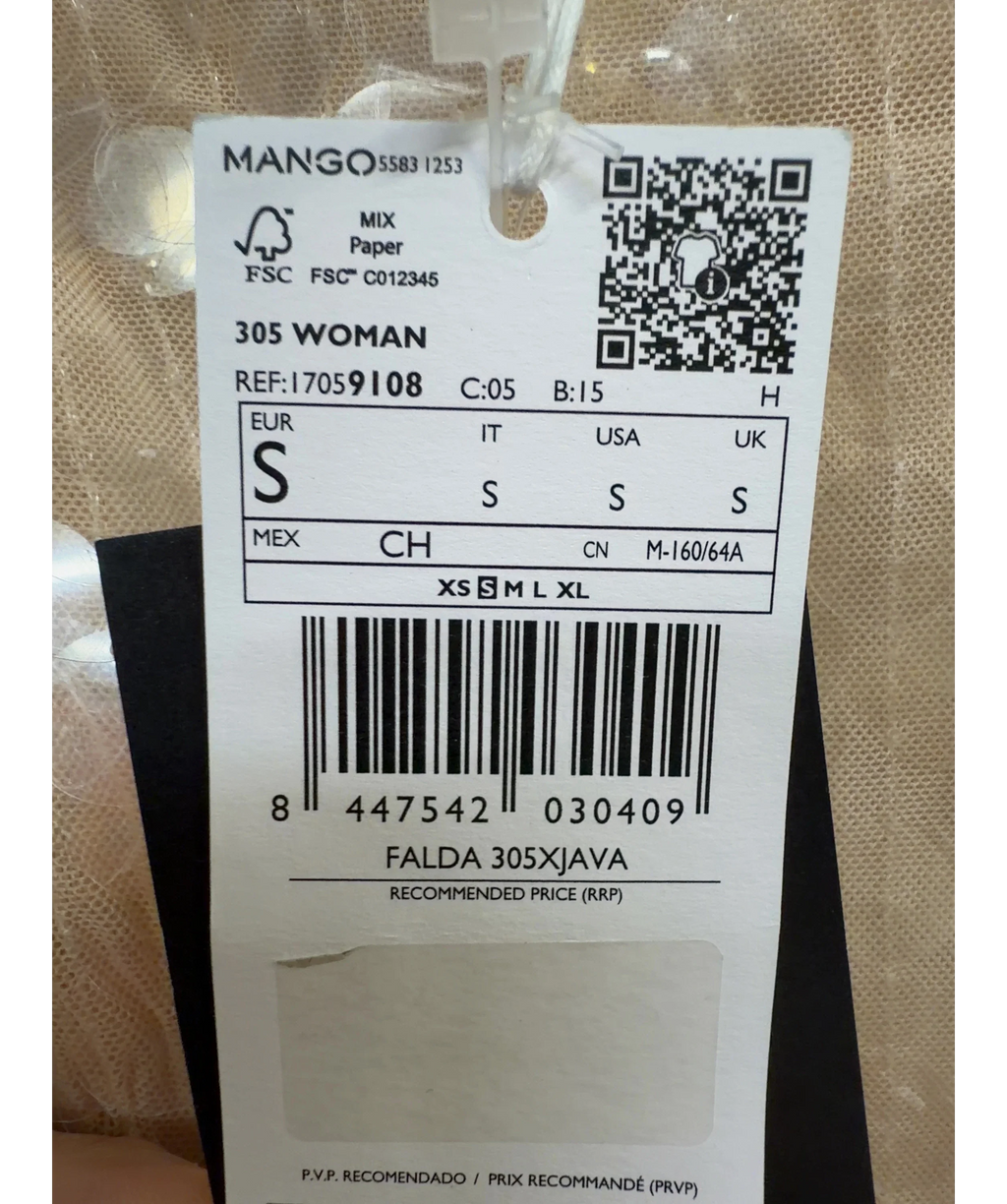 MANGO Pink sequin midi skirt, size UK S — care label