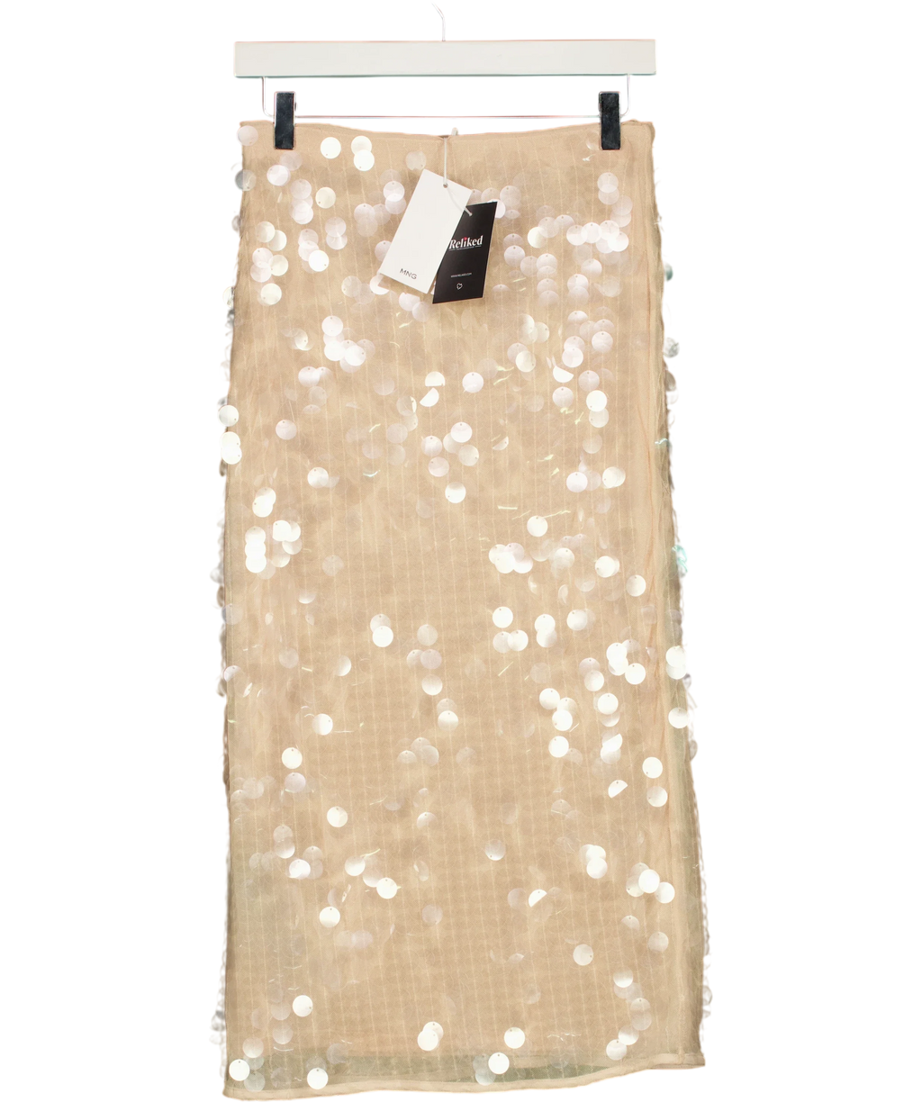 MANGO Pink sequin midi skirt, size UK S — front