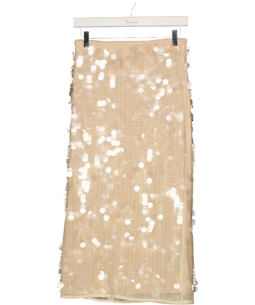 MANGO Pink sequin midi skirt, size UK S — back