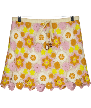 Zara Multicoloured Crochet Floral Miniskirt Uk S