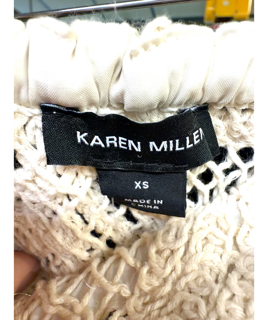KAREN MILLEN Cream Floral Crochet Woven Beach Bias Cut Skirt, size UK XS — detail