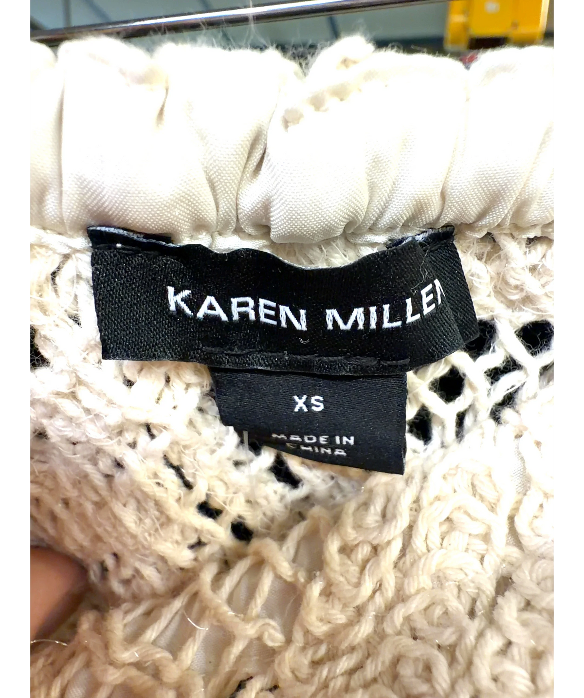 KAREN MILLEN Cream Floral Crochet Woven Beach Bias Cut Skirt, size UK XS — detail
