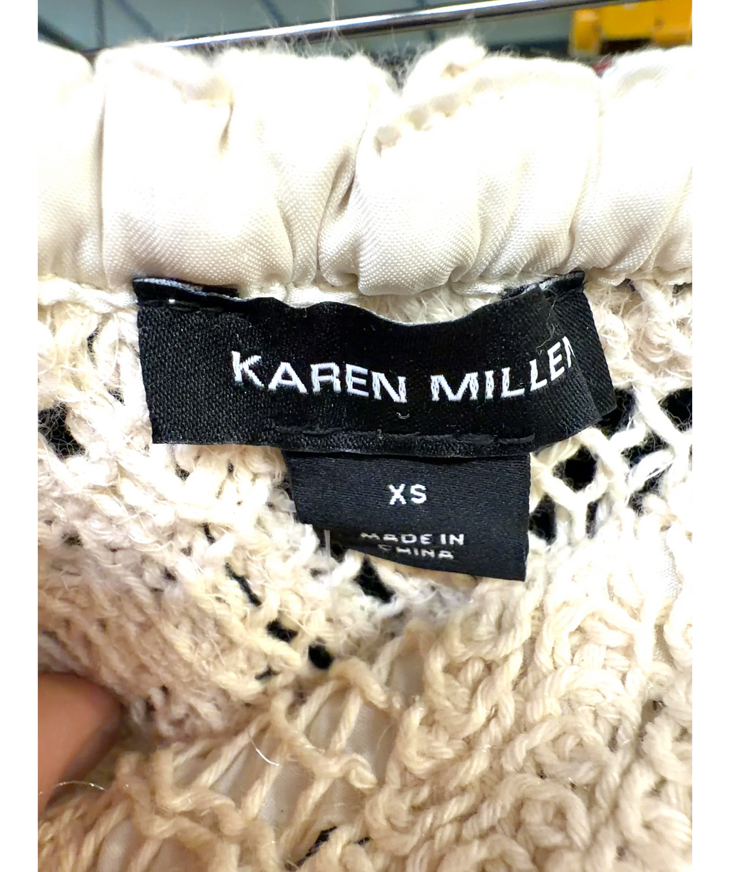 KAREN MILLEN Cream Floral Crochet Woven Beach Bias Cut Skirt, size UK XS — care label