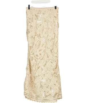 Karen Millen Floral Crochet Woven Beach Bias Cut Skirt Cream UK XS