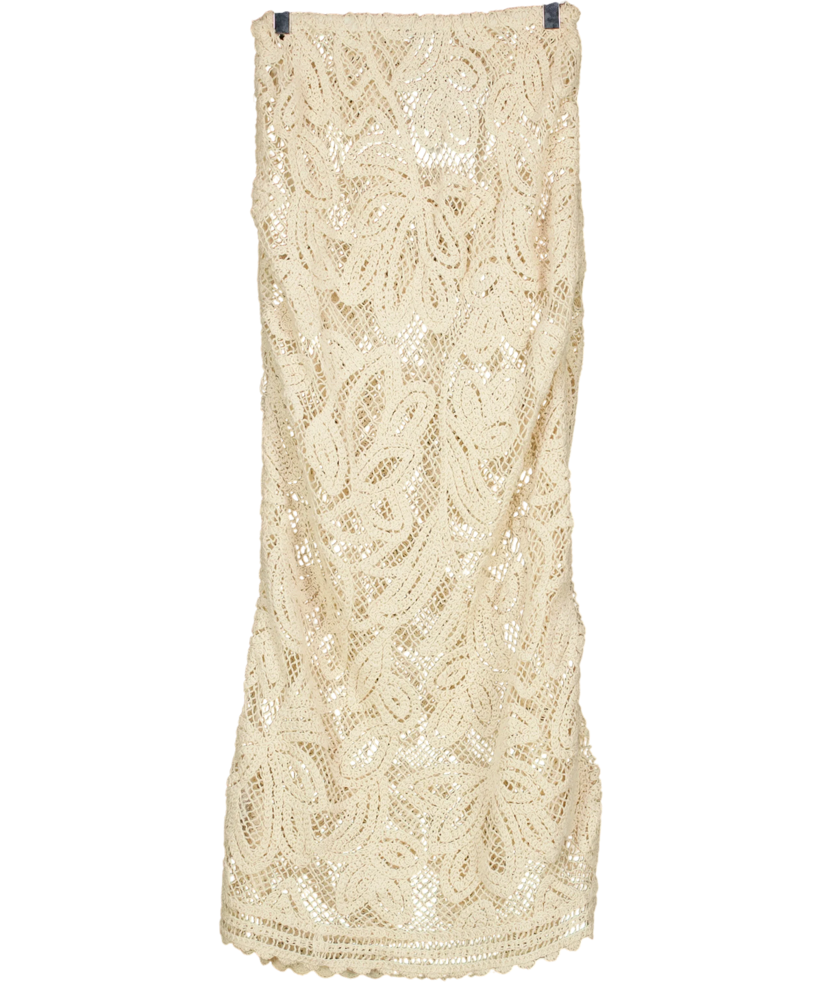KAREN MILLEN Cream Floral Crochet Woven Beach Bias Cut Skirt, size UK XS — back